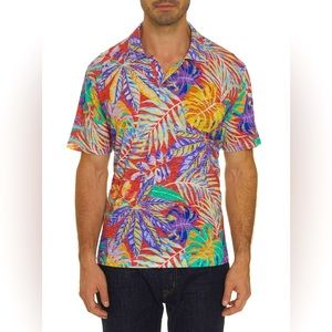 Robert Graham Multicolor Tropical Leaf Polo - Purple, Red, Yellow, Green, Blue